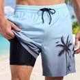 thumbnail image 3 of YUEVE Beach Shorts for Men 2 in 1 Compression Liner 7 Inch Inseam, Mens Swim Trunks Gradient Hawaiian Print Quick Dry Bathing Suit with Pockets Light Blue L, 3 of 4