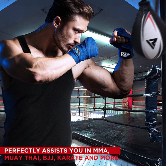 RDX Boxing Hand Wraps Inner Gloves, 4.5 Meter 180 Inches Elasticated Thumb Loop Bandages, Under Mitts Wrist Hand Protection, Muay Thai MMA Kickboxing Martial Arts, Punching Bag Speed Ball Training