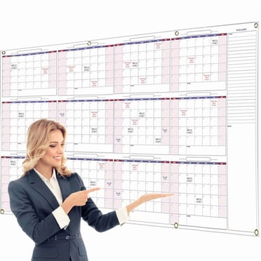 Grand Calendrier Mural Effaçable 34x59 Pouces, Planificateur Non Daté Réutilisable, Calendrier Effaçable à Sec, Grand Espace d'Écriture pour Bureau, Salle de Classe et Organisation de la Maison