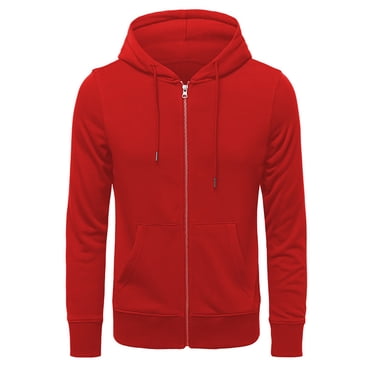 Ketyyh-chn99 Mens Fashion Hoodie Men's Zipper Hoodie Long Sleeved Wool Full Zipper Hoodie Sweatshirt With Pockets Red,XL