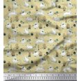 thumbnail image 1 of Soimoi Beige Crepe Silk Fabric Mushroom,Oaknut & Rabbit Animal Printed Craft Fabric by The Yard 42 Inch Wide, 1 of 3