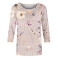 thumbnail image 4 of EGNMCR T-Shirts pour Femmes T-shirt Imprimé de Mode pour Femmes Blouse Mi-Longue à Manches 3/4 Col Rond Hauts Décontractés, 4 of 5