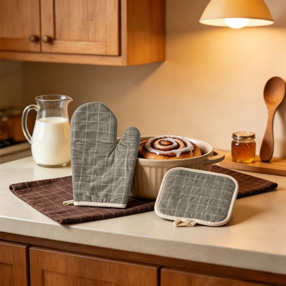 Microwave Glove and Pad Set, Colorful Heat Resistant Oven Mitt, Thick Non Slip Pot Holder for Baking Grilling Kitchen