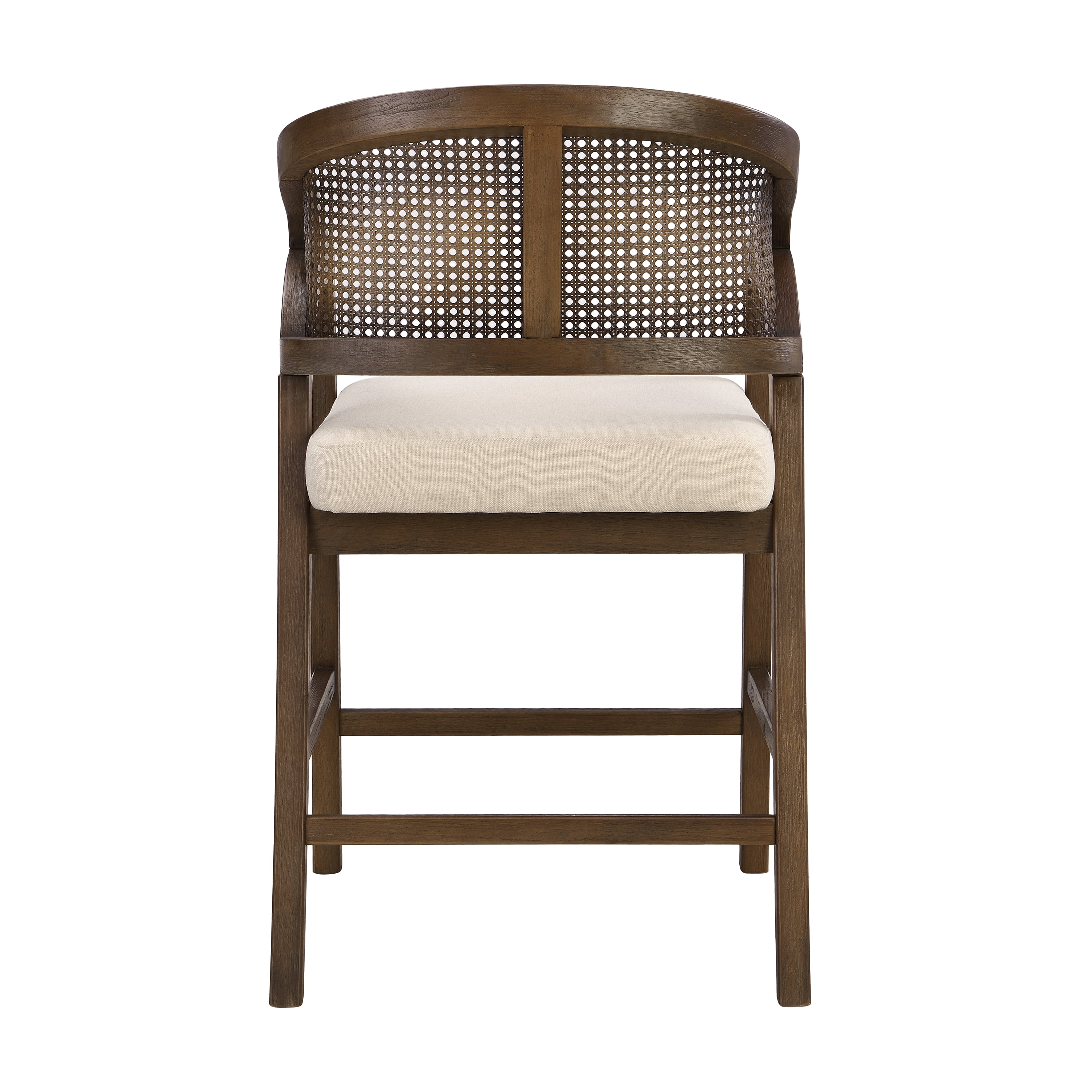 Noble House Wooden Frame Counter Stool Set of 2,Rattan Back with Rubberwood Frame,Beige+Walnut