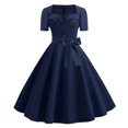 thumbnail image 3 of Cameland Robe Vintage pour Femme Nœud Papillon Bal Manches Courtes Pois Unie Robe de Soirée, 3 of 7