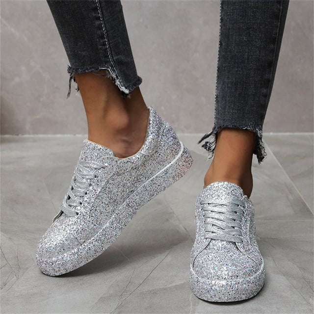 LSLJS Automne et Hiver Nouvelles Chaussures Plates à Paillettes à Lacets Décontractées pour Femmes, Escarpins, Chaussures Plates