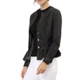 thumbnail image 4 of INSPIRE CHIC Women's Round Neck Button Down Ruffled Hem Cropped Washed Denim Jacket Black S, 4 of 7