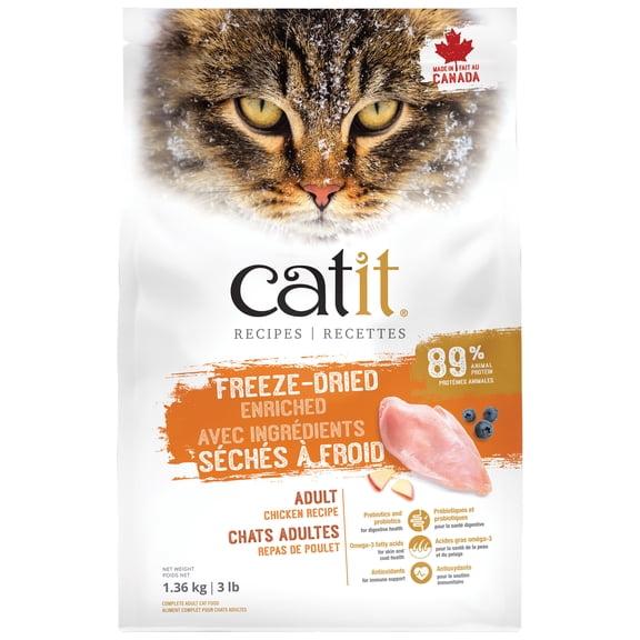 Nourriture Recettes Catit avec ingrédients séchés à froid pour chats adultes, Repas de poulet, 1,36 kg (3 lb)