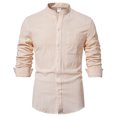 thumbnail image 3 of 2025 New Men's Solid Color Cotton Linen Long Sleeve Shirt, 3 of 5