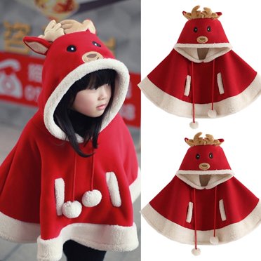Christmas Deer Girl Kids Baby Hooded Warm Outwear Jacket Clothes Cloak Coat Cape