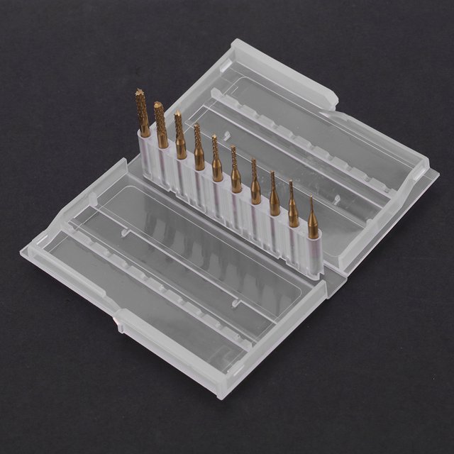 Fraise de Fin de Carbure, 10pcs Titane Enduit 0.8mm3.17mm PCB Outil de Coupe de Performance Entraîné