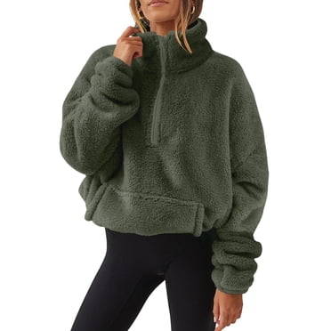 Plebaso Women's Half Zip Fuzzy Pullover Fleece Sherpa Sweatshirts Oversized Womens Warm Tops with Pocket