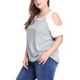 thumbnail image 4 of GRACE & GRANDEUR Women's Plus Tops Contrast Color Short Sleeves Cold Shoulder T-Shirt Gray 4X, 4 of 6