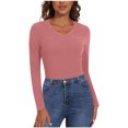 thumbnail image 3 of Timegard Womens Tops Fleece Lined Comfy Skinny Tops V Neck Thermal Underwear Fall Winter Solid Color, 3 of 6