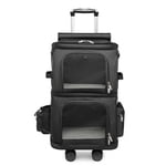 Double Compartment Pet Carrier Backpack with Trolley Wheels for Travel Walking