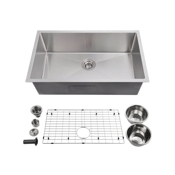 Bingirl 30/32 Inch Single - Bowl Kitchen Sink: Undermount, 16 Gauge Stainless Steel with Accessories. Easy Drain, Low Noise