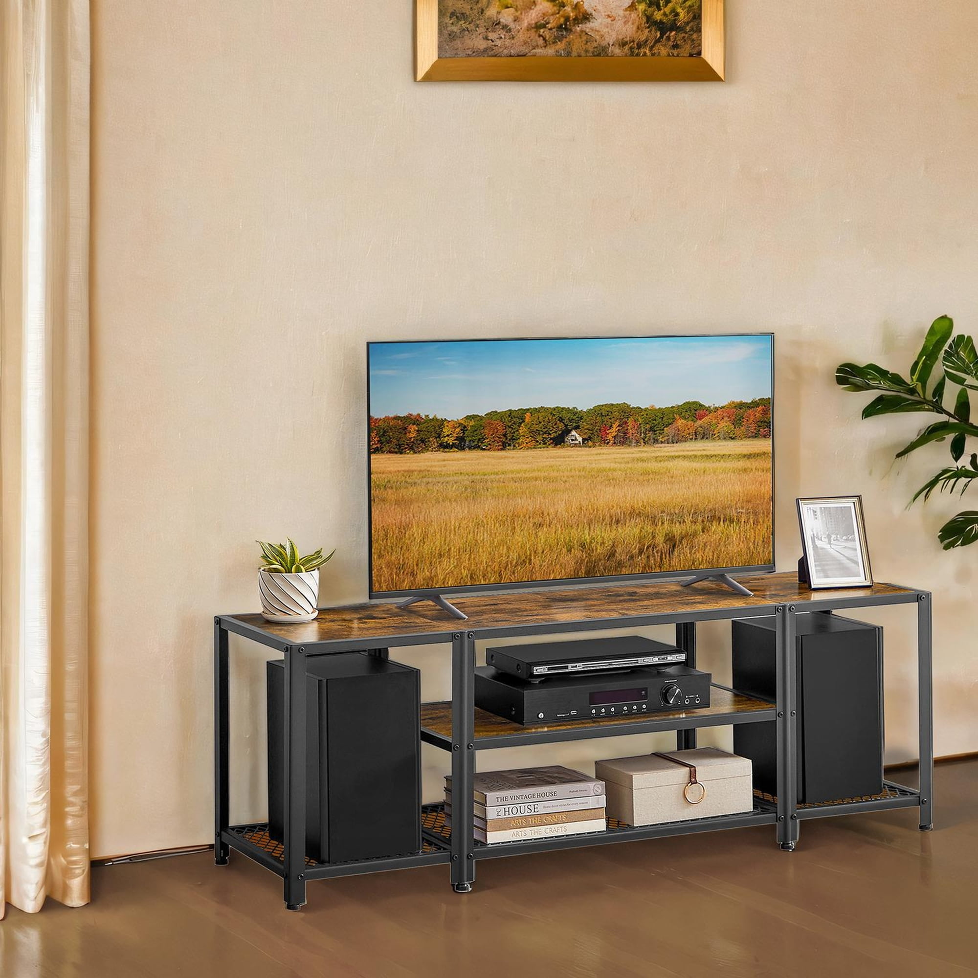 VASAGLE TV Stand for TVs up to 65 Inches, 3-Tier Entertainment Center, TV Console, Rustic