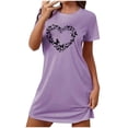 thumbnail image 1 of Mrat Chemises de Nuit pour Femmes Coton Chemise de Nuit Courte Surdimensionnée pour Femme Mode Imprimé Poitrine Robe de Nuit à Manches Courtes P-85 Violet TG, 1 of 7