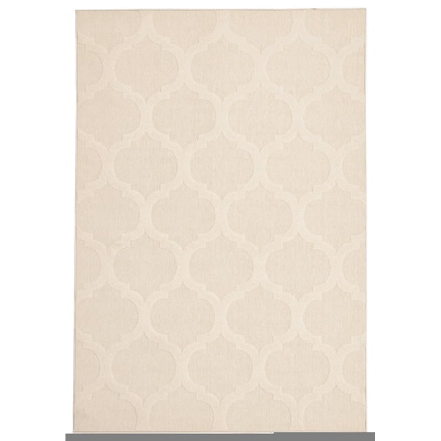 ECARPET Indoor/Outdoor for Balcony, Patio and Garden Cambridge Ivory Rug with a modern high-low 3D geometric pattern in neutral ivory tones, ideal for indoor and outdoor use including patios and living rooms.