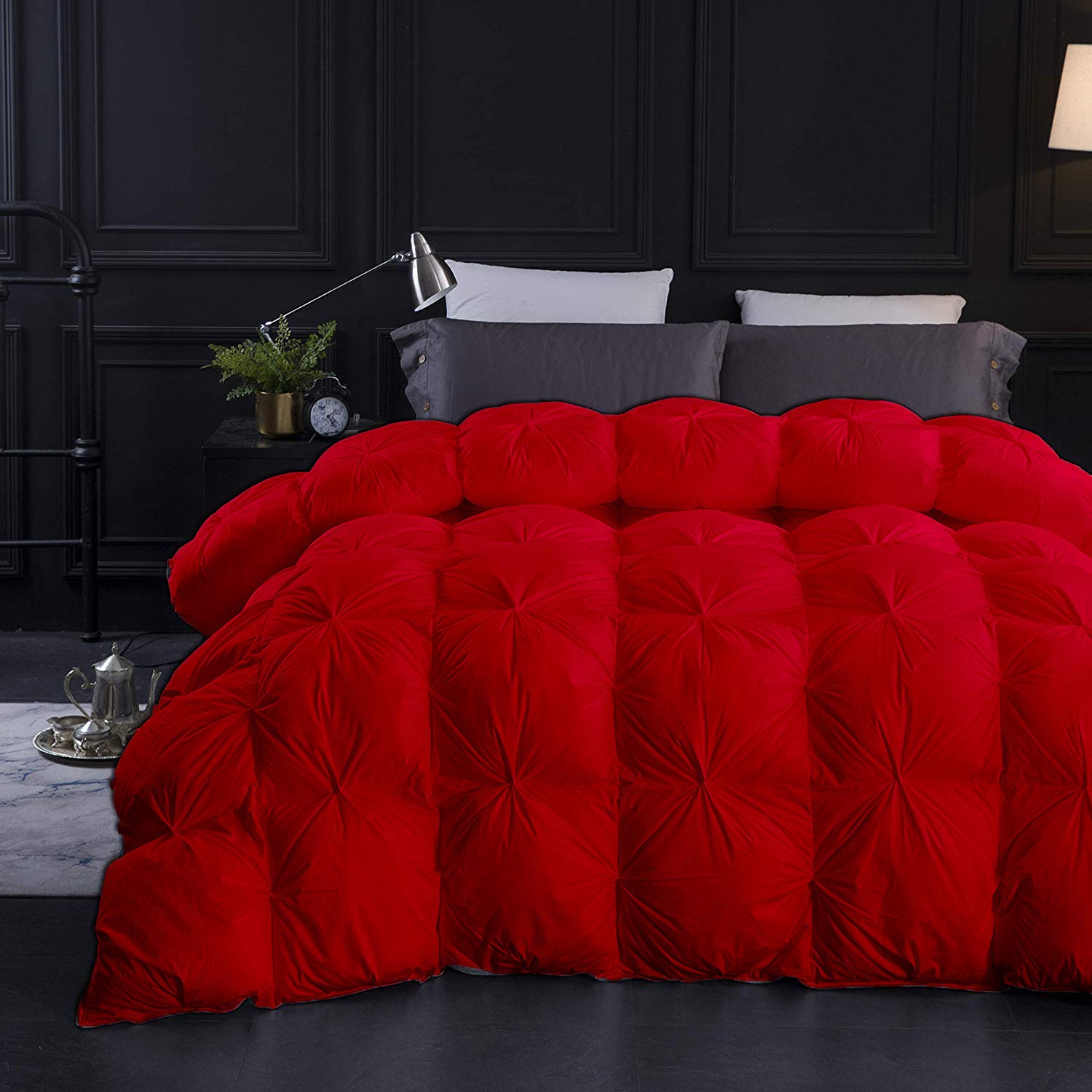 Red All Season Down Pin-Tuck Comforter- Full Size 82 x 86 Inches 1 pc Pinch Pleated Comforter 600 GSM & 4-Corner Tab's 100% Egyptian Cotton- - Red Solid