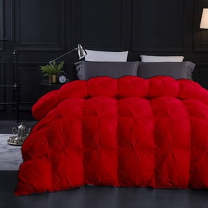 Red All Season Down Pin-Tuck Comforter- Full Size 82 x 86 Inches 1 pc Pinch Pleated Comforter 600 GSM & 4-Corner Tab's 100% Egyptian Cotton- - Red Solid