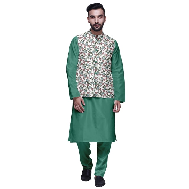 Atasi Solid Kurta Pajama & Printed Nehru Jacket Set For Mens Party Wear