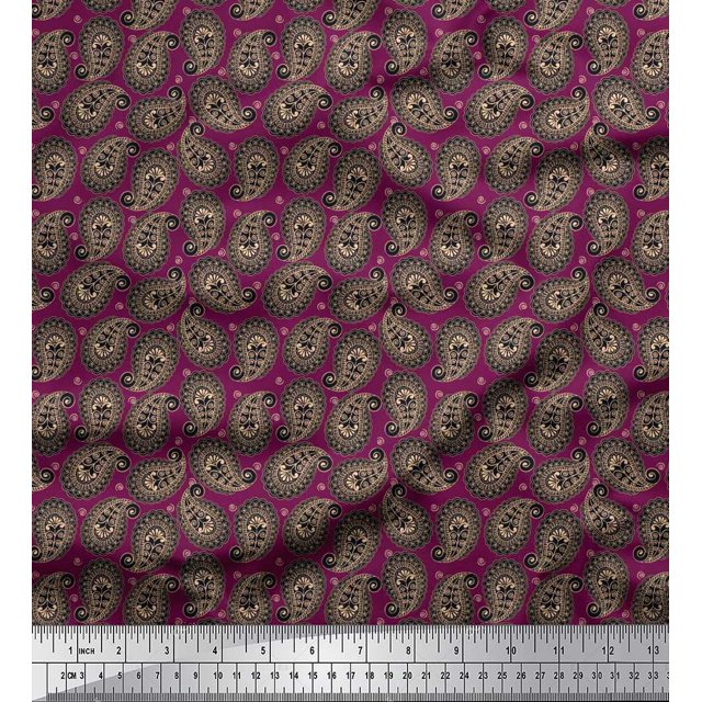 Soimoi Polyester Crepe Fabric Spiral & Paisley Printed Fabric 1 Yard 52 Inch Wide