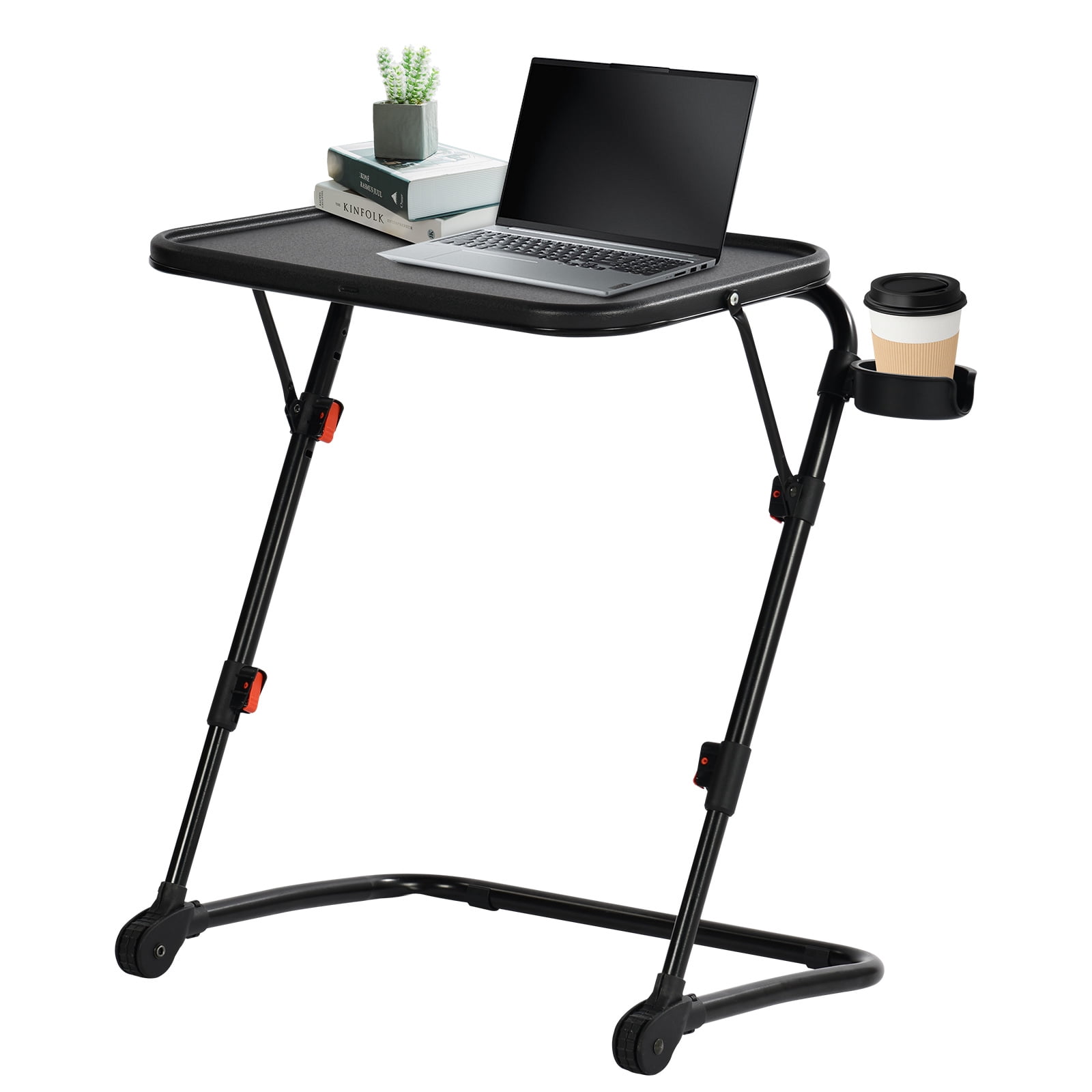 Bureau d'ordinateur pliable compact Homy Casa avec porte-gobelet et hauteur réglable, surface en polypropylène noir