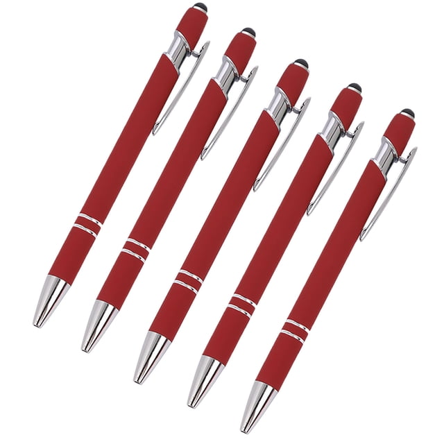 Maplenight Aluminum Ballpoint Pen with Touchscreen Tip - Metal Body, 1.5g Ink, 5pc Set for Business, Student Writing, and Screen Use Red