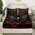 thumbnail image 3 of Moth Bed Sheets Set Gothic Skull Floral King Sheet Set,Extoic Boho Decor Sheets Red Rose For Gilrs Women Lover Flat Fitted Sheet, 3 of 7