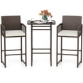 thumbnail image 2 of Costway 3 PCS Patio Bar Set Wicker Table & Armchairs with  2 Cushions & Glass Tabletop, 2 of 10