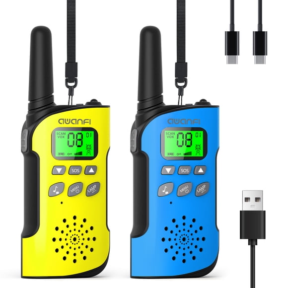 AWANFI Walkie Talkie for Kids Long Range 2 Pack Two-Way Radios, Rechargeable Walkie Talkies Set with LED Flashlight VOX, for Adults Hiking Camping(Yellow, Blue)