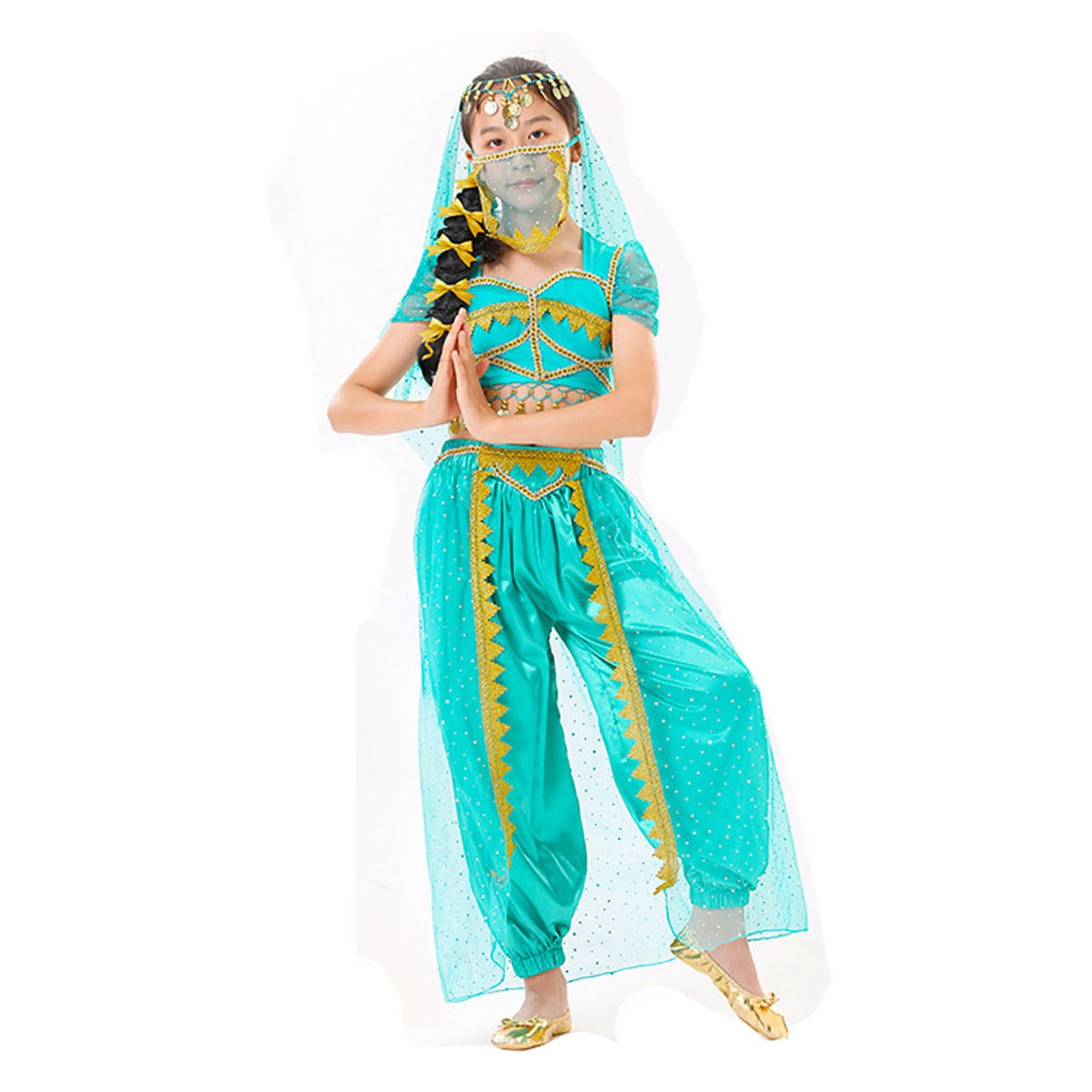 TZEWGL 2 Piece Belly Dancing Dance Top And Pants Sets For Child Performance Wear For Kids size 4-5T