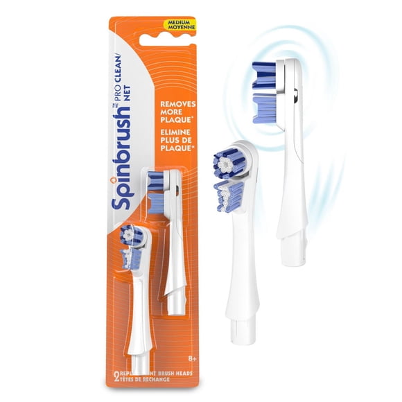 Spinbrush PRO CLEAN Replacement Heads Electric Toothbrush Refills, Medium Bristles, 2 Count