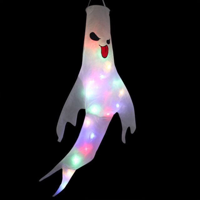 Hbdhejl Halloween Windsocks With White Led String Lights 47.2 Inch Light Up Hanging Outdoor Halloween Decorations Battery Operated Waterproof For Halloween Party Yard Decor