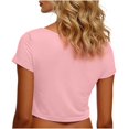 thumbnail image 5 of VSSSJ Hauts Courts pour Femmes Manches Courtes Col Rond Extensible Chandail Décontracté Ajusté Uni Confortable Été Basique T-Shirts Courts Kaki Taille Unique, 5 of 5