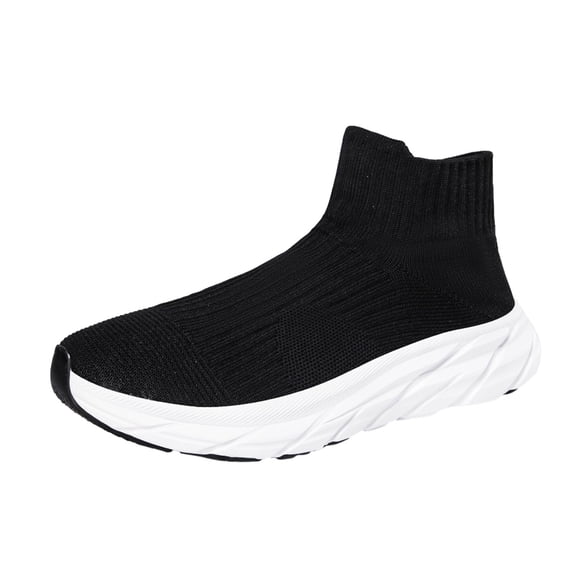 WEAIXIMIUNG Black Sneakers for Women Lovers Autumn and Winter Warm Flying Woven Sneakers Men's and Women's High Top Socks Shoe Cover Feet Thick Soled Shoes Short Boots Shoes
