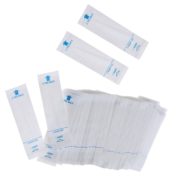 Disposable Probe Covers 200pcs Safe Digital Thermometer Probe Covers Electronic Thermometer Covers. The image displays a stack of white disposable probe covers made of PE material, with clear blue instructions printed on each cover, including 'Insert,' 'Peel Back,' and 'Snap Off.' These covers are compatible with most digital thermometers and are designed to prevent the spread of germs and viruses, making them ideal for both home and clinical use.