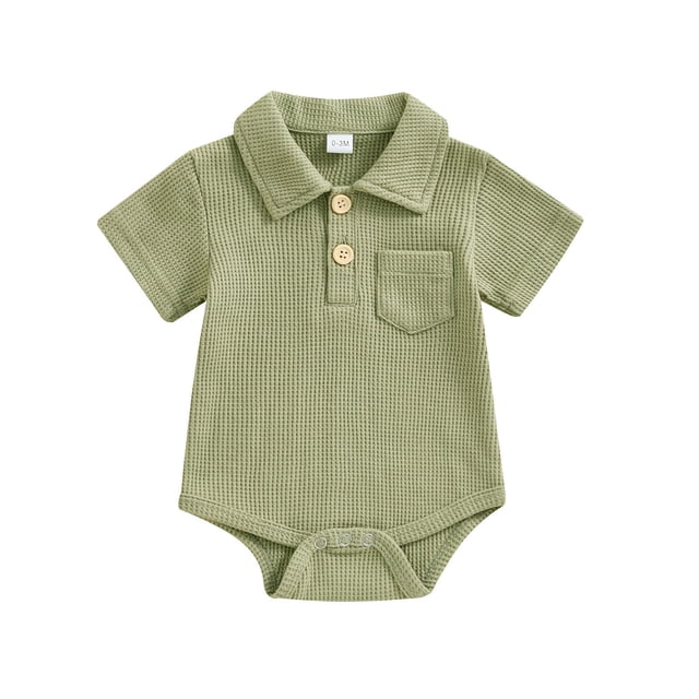 Yuyuzo Newborn Baby Boys Clothes Short Sleeve Bodysuit Button down Rompers Solid Color Summer Outfits