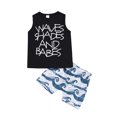 thumbnail image 1 of EYIIYE Bébé Été Débardeur Sans Manches Imprimé Lettre + Shorts Imprimé Vague, 1 of 5