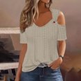 thumbnail image 2 of Timegard Hauts à Oeillets pour Femmes Col en V Manches Courtes Épaules Dénudées Été Chic Décontracté Tunique Hauts Blouse, 2 of 6