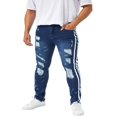 thumbnail image 3 of Men Slim Jeans  Side Stripe Print Mid Waist Zip Ragged Button Straight Jeans Casual Pencil Trousers, 3 of 6