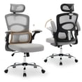 thumbnail image 1 of Ergonomic Mesh Office Chair – High Back, 4-Level Adjustable Lumbar, 2D Adjustable Headrest, Reverse-Up Arms, Heavy Duty Metal Base, Swivel Rolling Wheels – Home Office Task Chair, Grey, 1 of 7