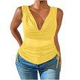 thumbnail image 1 of Kaemgyyd Women Cowl Neck Tank Tops Summer Ruched Sleeveless Casual Shirts Solid Side Drawstring Tie Plus Size Tee, 1 of 6