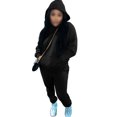 thumbnail image 3 of MAWCLOS Ladies Two Piece Outfit Drawstring Tracksuit Sets Long Sleeve Jogger Set Straight Leg Sports Hooded Neck Sweatsuits Black 3XL, 3 of 4