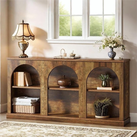 Fnova Table Console Style Ferme de 63 Pouces, Table d'Entrée en Bois avec Rangement à 3 Niveaux, Table Rectangulaire pour l'Entrée, le Couloir, le Salon, derrière le Canapé