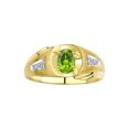 thumbnail image 1 of RYLOS Men's Rings 14K Yellow Gold Rings Classic Designer Style 7X5MM Oval Gemstone & Diamond Ring Peridot August Birthstone Rings For Men Size 9, 1 of 7