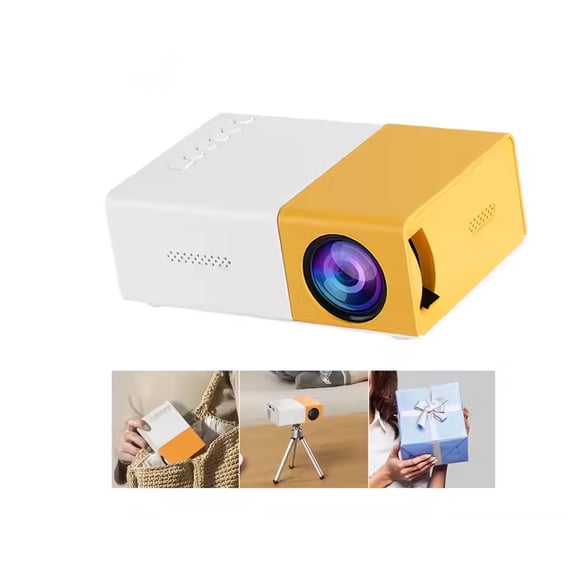 Gold Mini Projector,HD 1080P Aspect Ratio 4:3, 380 ANSI,Short Throw Projector with Kids,Pocket-Sized,Yellow
