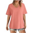 thumbnail image 1 of AherBiu Womens Summer Tops Basic V Neck Loose Casual Short Sleeve Solid Color Comfy Daily Tshirts, 1 of 6