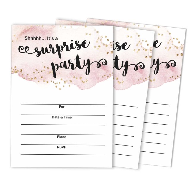 Inkdotpot Pack Of 30 Surprise Party Birthday Invitations With Envelopes, Blush Watercolor, Retirement Party, Bridal Shower, Baby Shower Fill In Style Invites